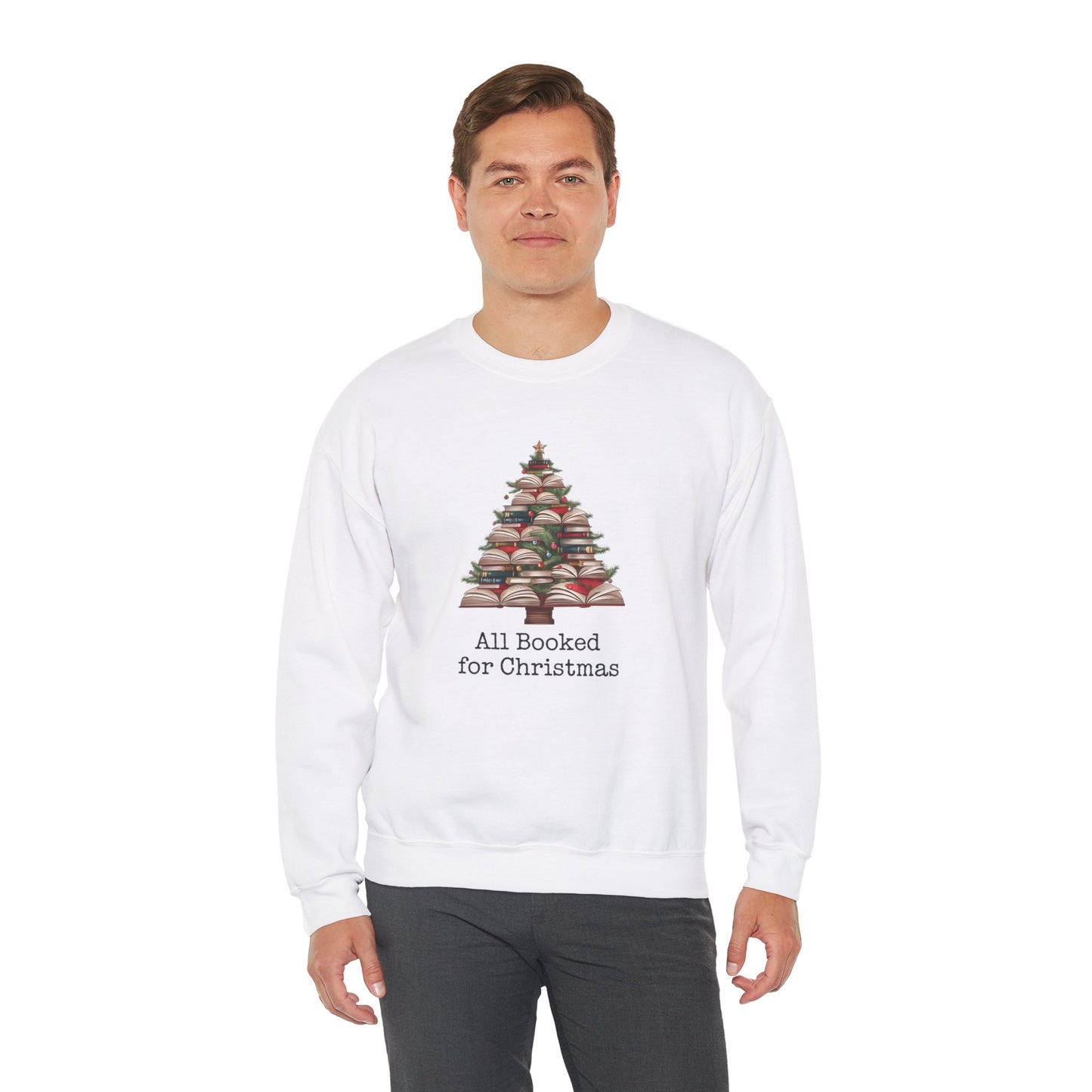 All Booked for Christmas, Book Christmas tree, Unisex Heavy Blend Crewneck Sweatshirt - sizes S - 3X