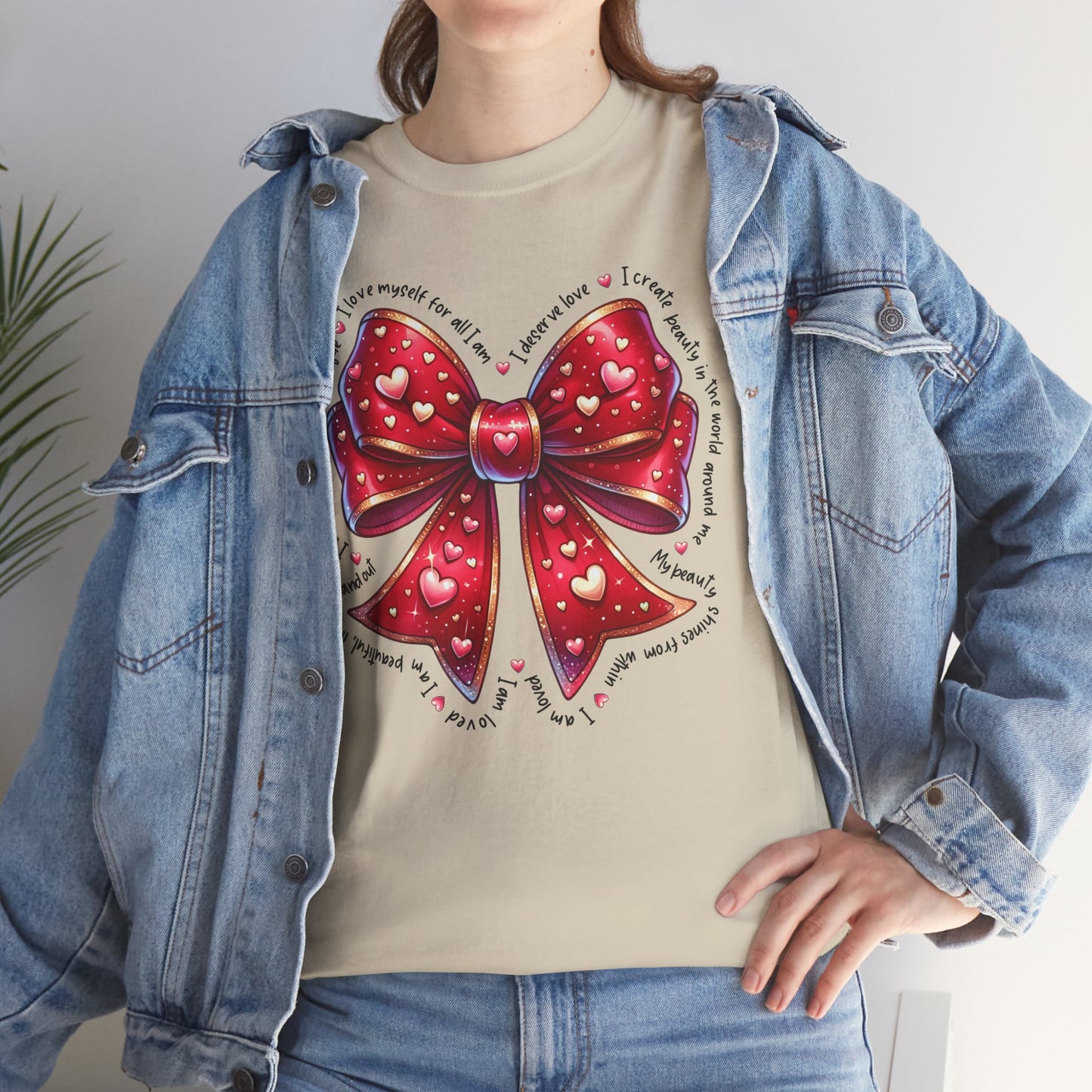 Bow Unisex Heavy Cotton Tee - Valentine's Day, Fun and Inspiring Girly Design
