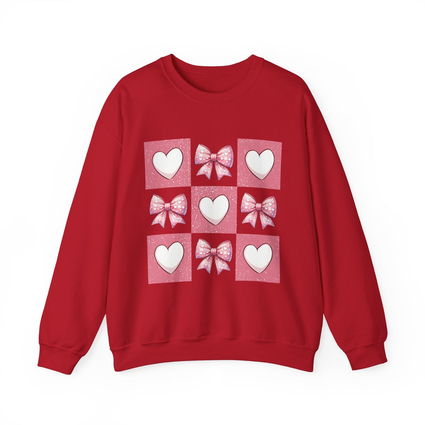 Hearts and Bows Unisex Heavy Blend Crewneck Sweatshirt - Valentine's Day Pattern