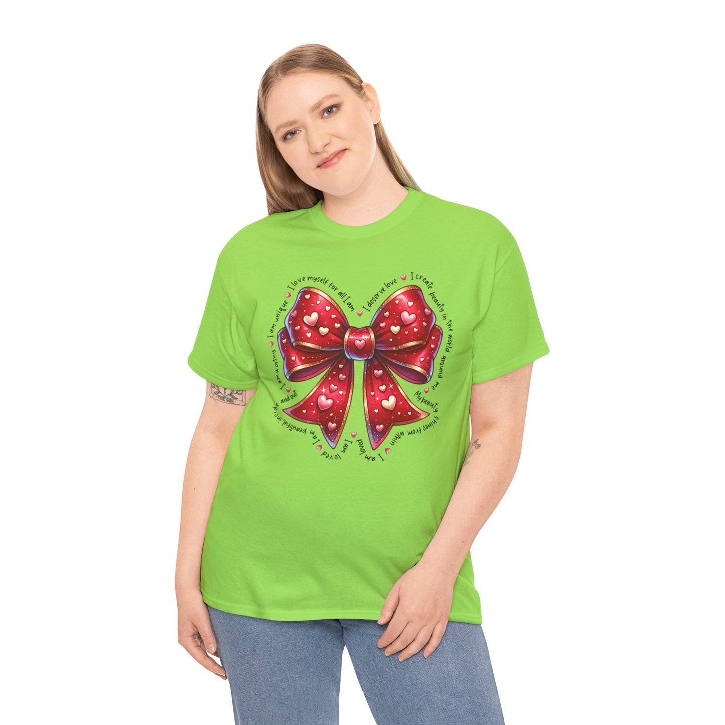 Bow Unisex Heavy Cotton Tee - Valentine's Day, Fun and Inspiring Girly Design