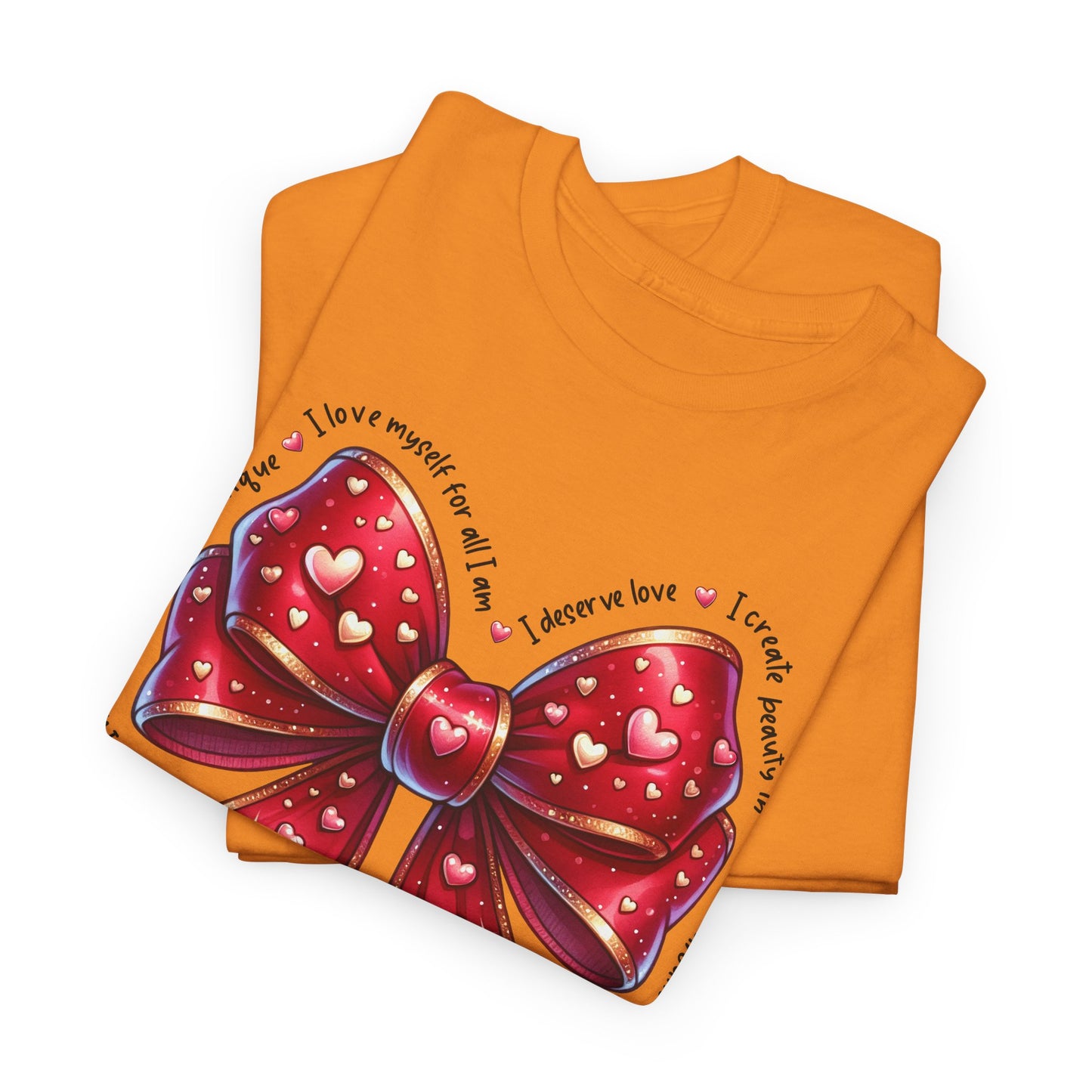 Bow Unisex Heavy Cotton Tee - Valentine's Day, Fun and Inspiring Girly Design