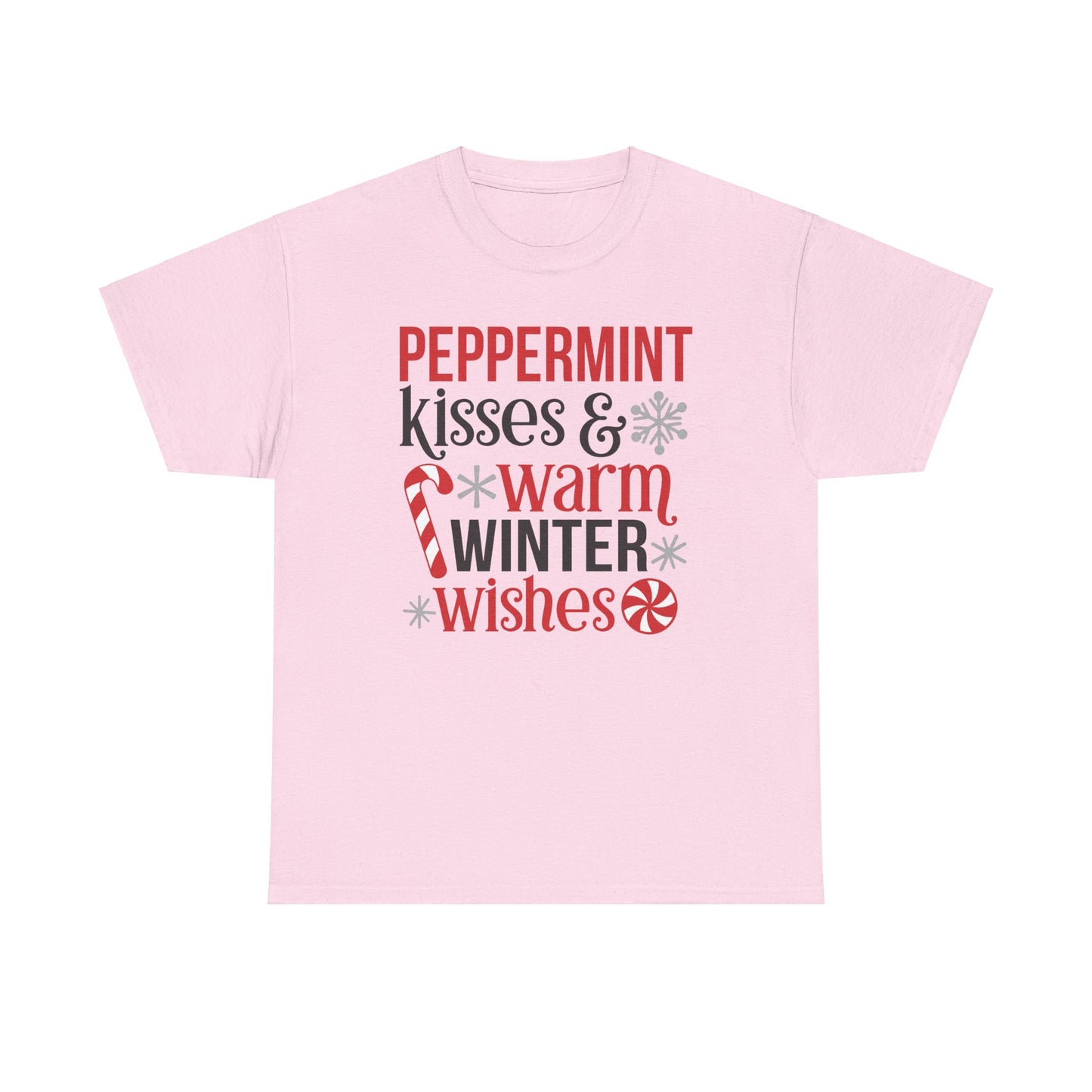 Peppermint Kisses and warm winter wishes Unisex  Heavy Cotton Tee - sizes S - 5X