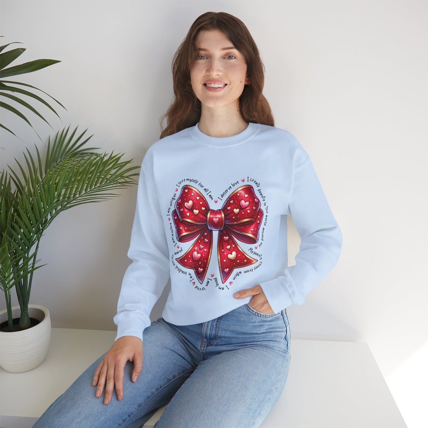Bow Unisex Heavy Blend Crewneck Sweatshirt - Valentine's Day Warm & Cozy Girly Design