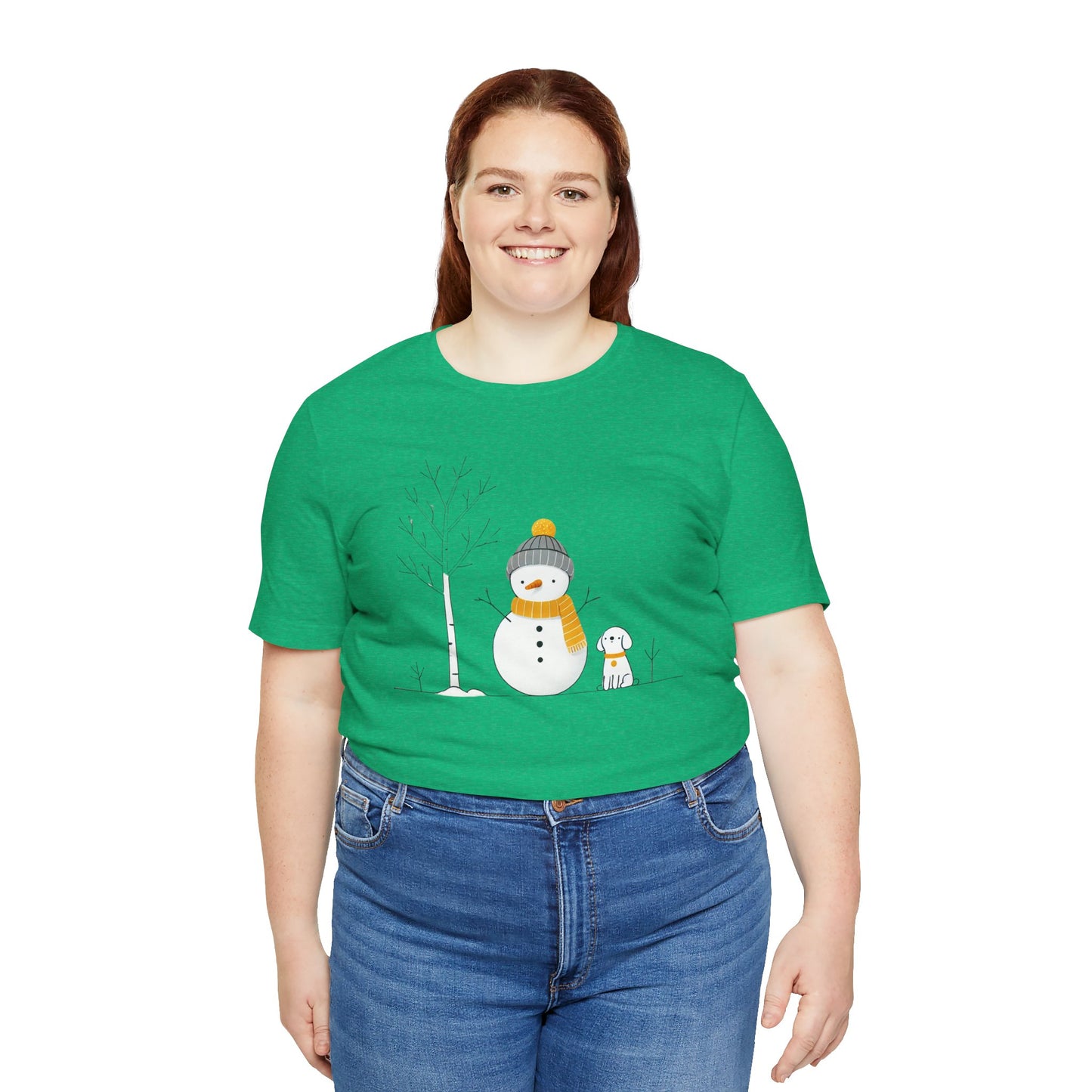 Snowman and dog winter scene Unisex Jersey Short Sleeve Tee - sizes S - 3X