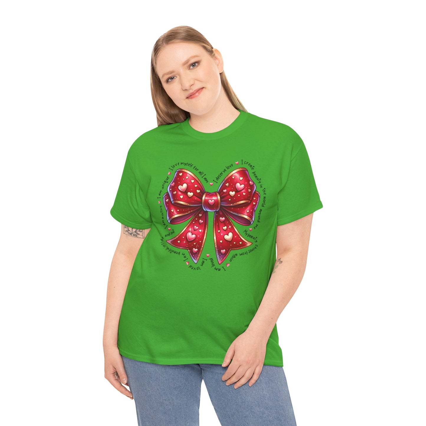 Bow Unisex Heavy Cotton Tee - Valentine's Day, Fun and Inspiring Girly Design
