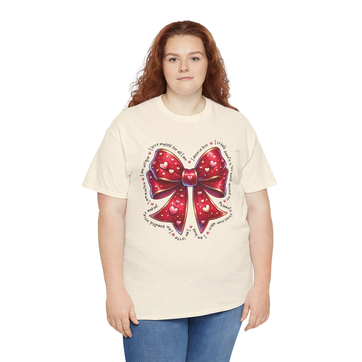 Bow Unisex Heavy Cotton Tee - Valentine's Day, Fun and Inspiring Girly Design