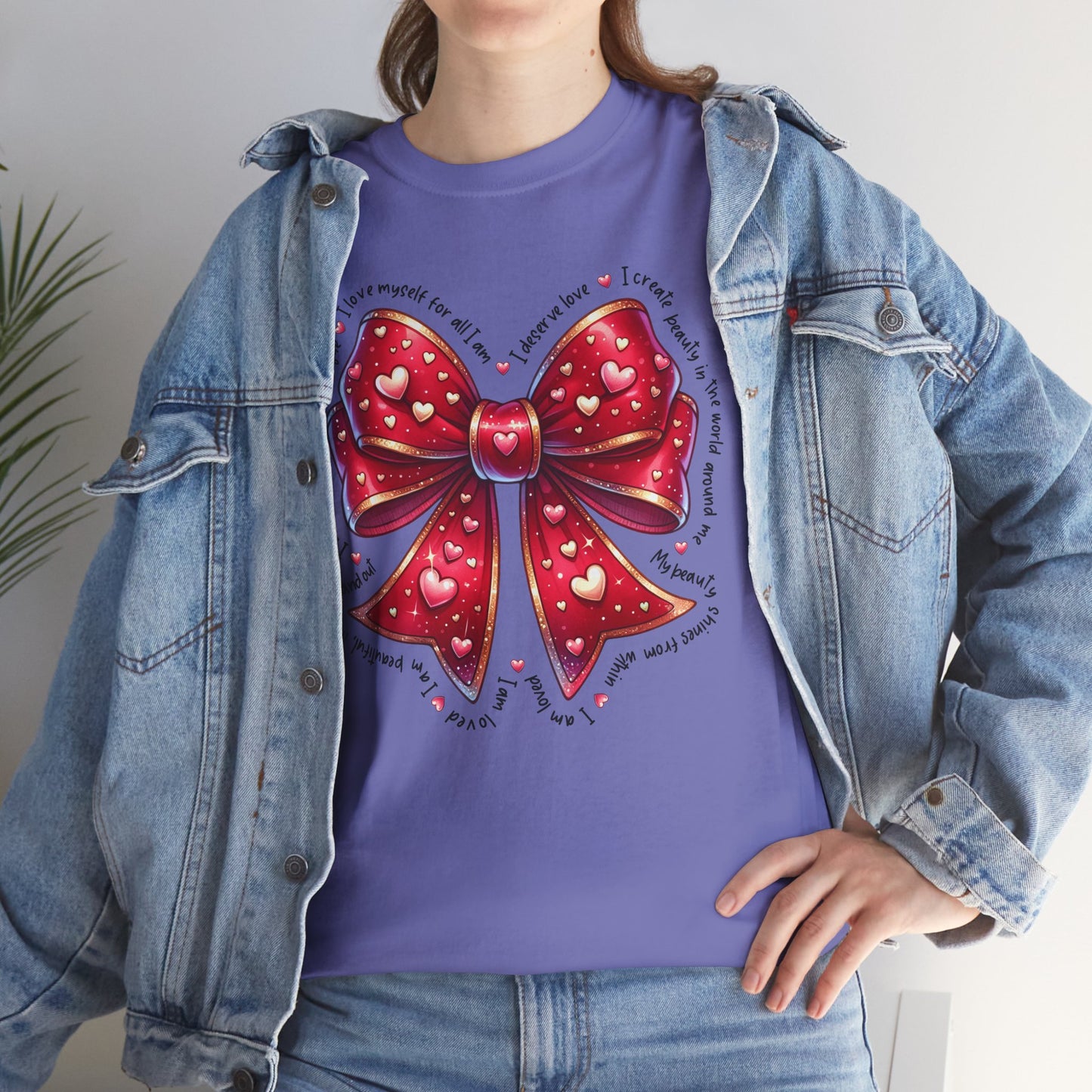 Bow Unisex Heavy Cotton Tee - Valentine's Day, Fun and Inspiring Girly Design