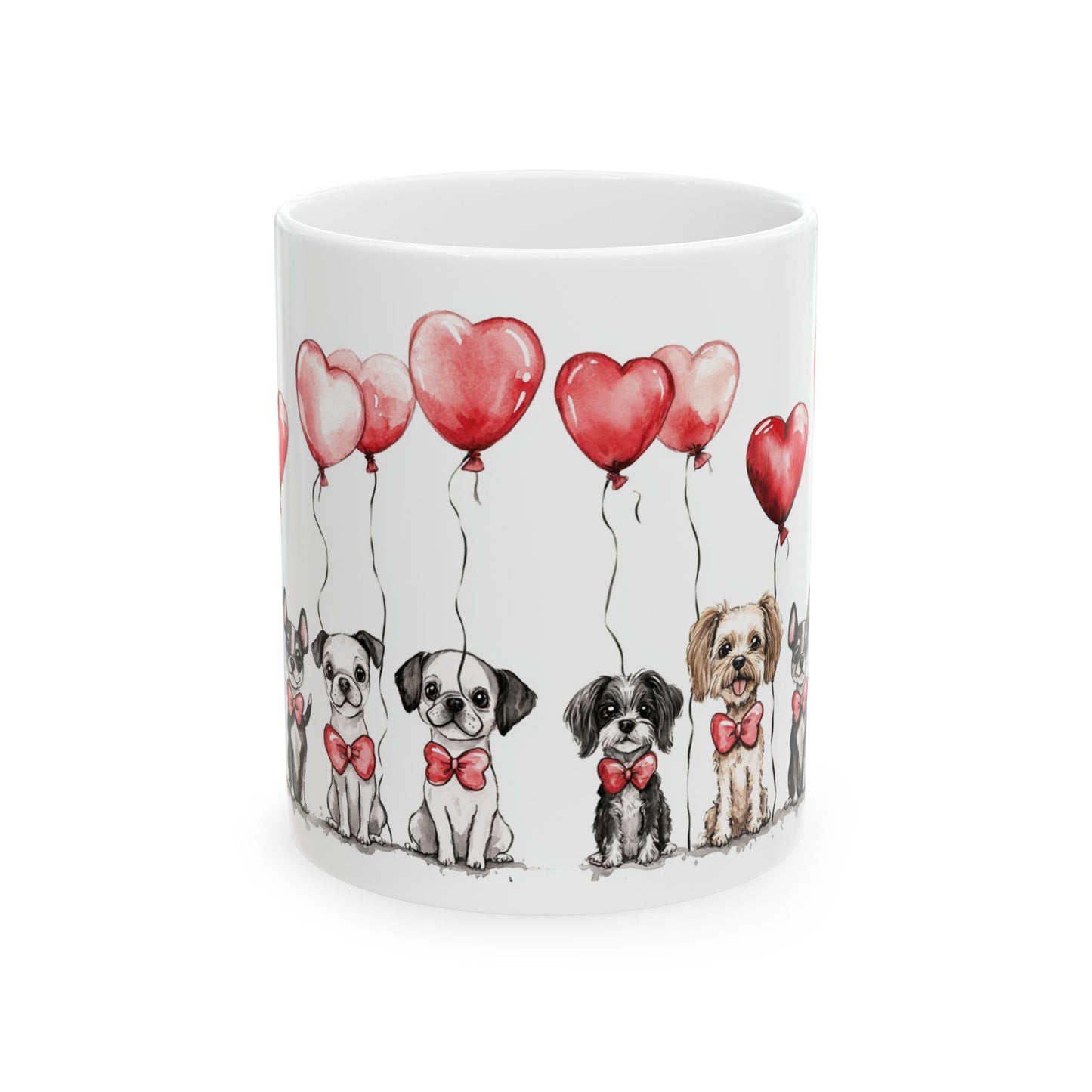 Ceramic Mug - Puppy Love Valentine's Day, Dog Lover, Heart Balloons - 11 oz or 15 oz