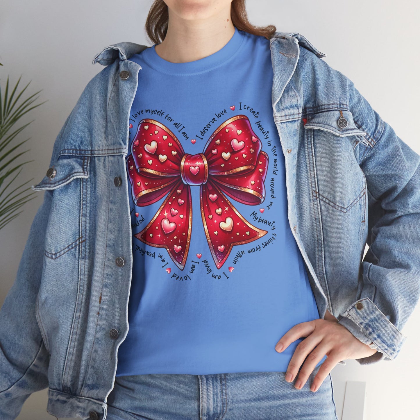 Bow Unisex Heavy Cotton Tee - Valentine's Day, Fun and Inspiring Girly Design