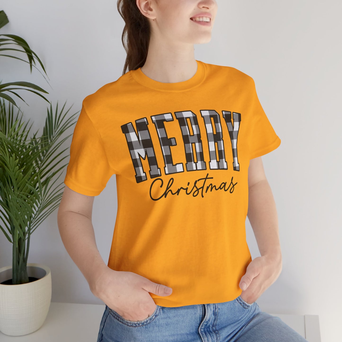 Buffalo plaid Merry Christmas Unisex Jersey Short Sleeve Tee - sizes S - 3X