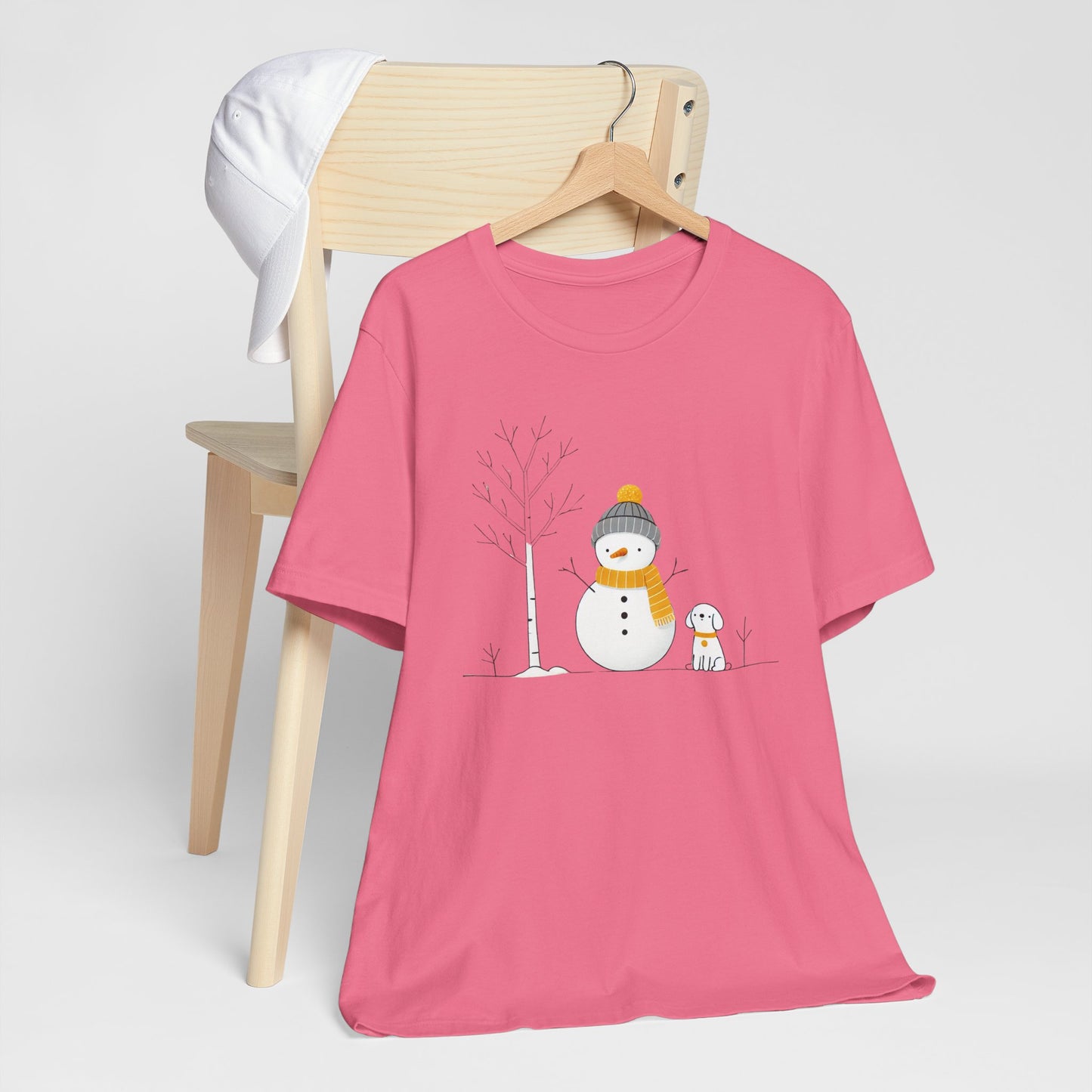 Snowman and dog winter scene Unisex Jersey Short Sleeve Tee - sizes S - 3X