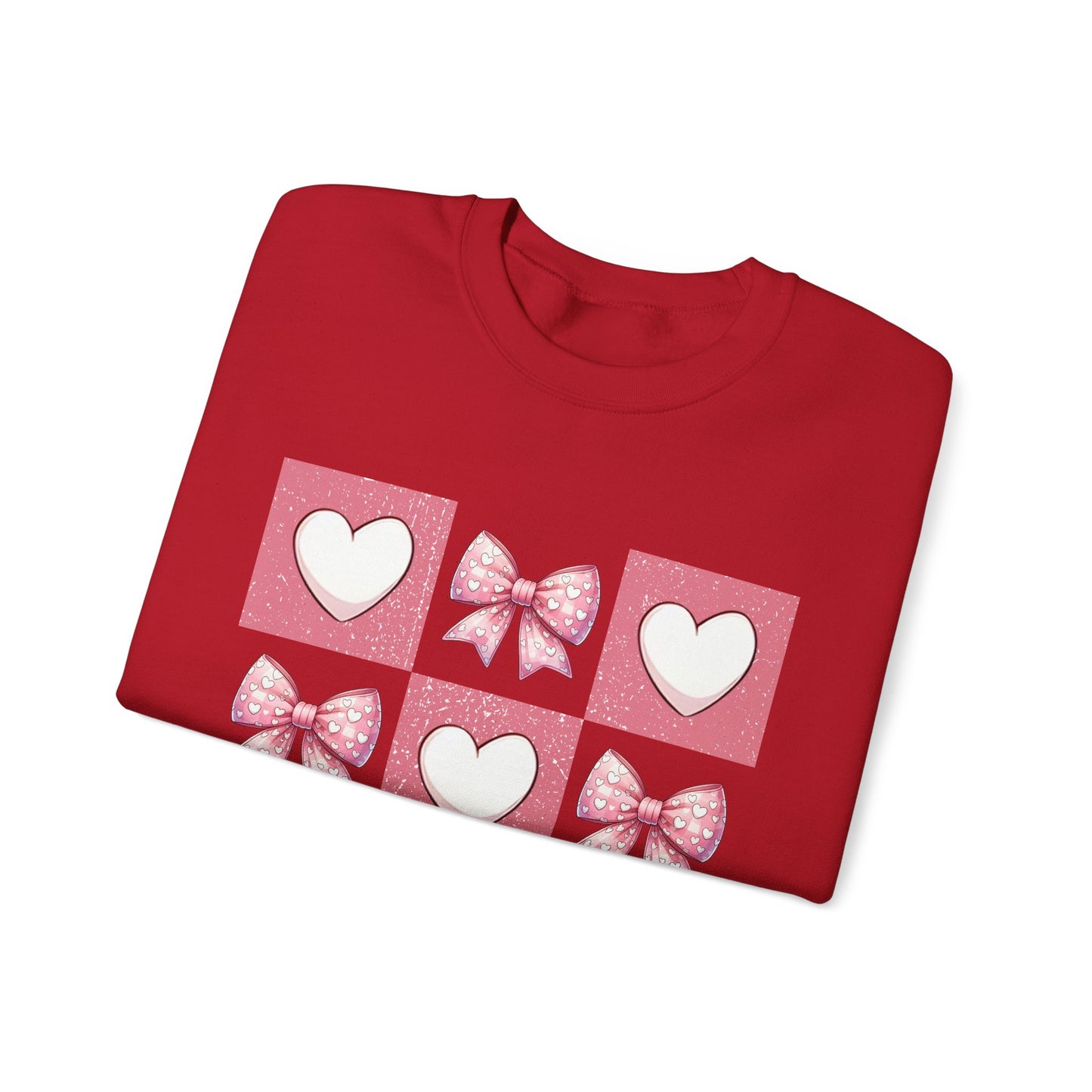 Hearts and Bows Unisex Heavy Blend Crewneck Sweatshirt - Valentine's Day Pattern