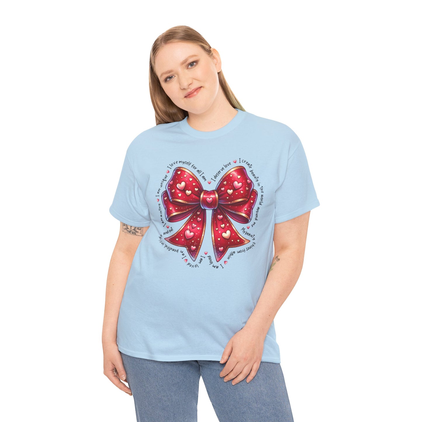 Bow Unisex Heavy Cotton Tee - Valentine's Day, Fun and Inspiring Girly Design