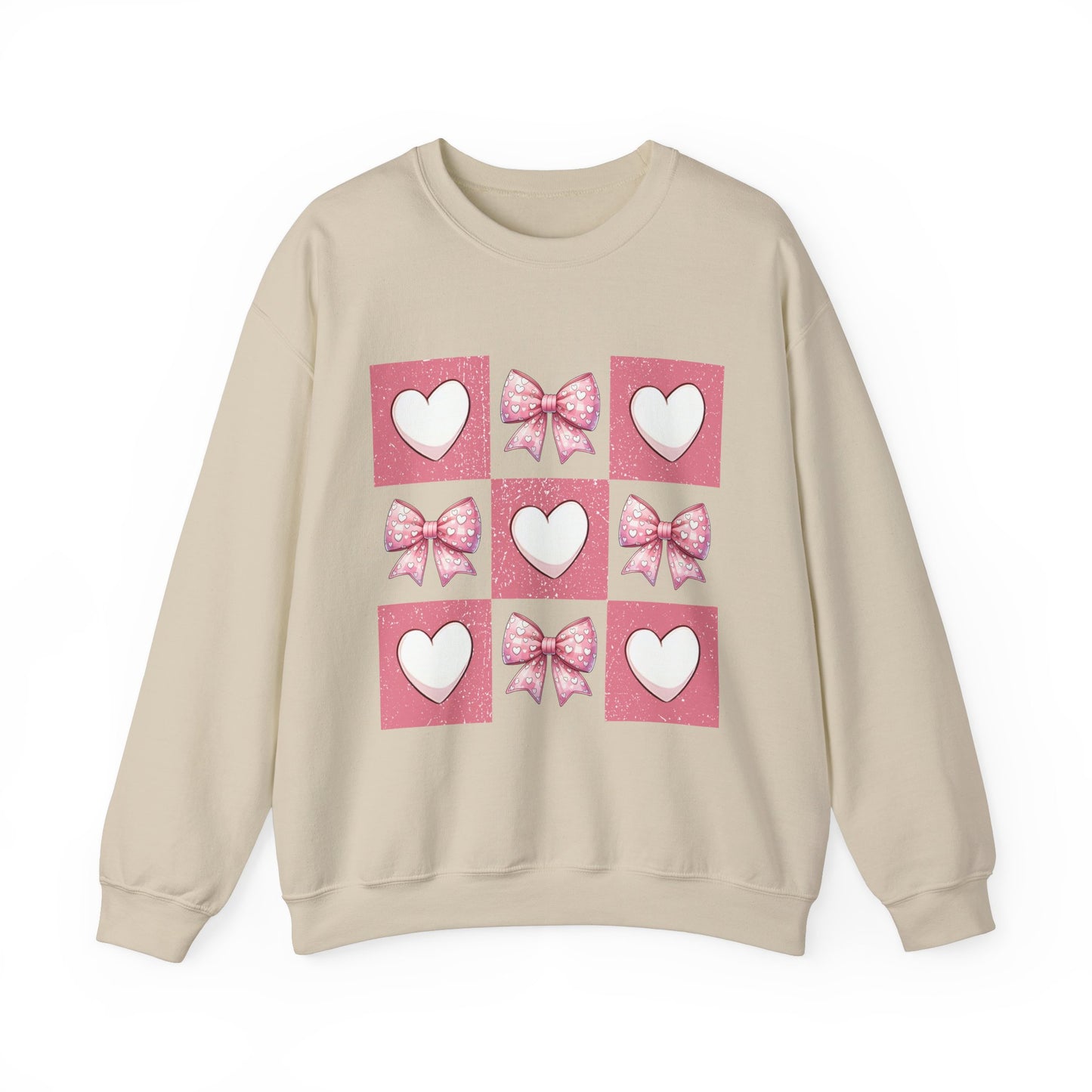 Hearts and Bows Unisex Heavy Blend Crewneck Sweatshirt - Valentine's Day Pattern