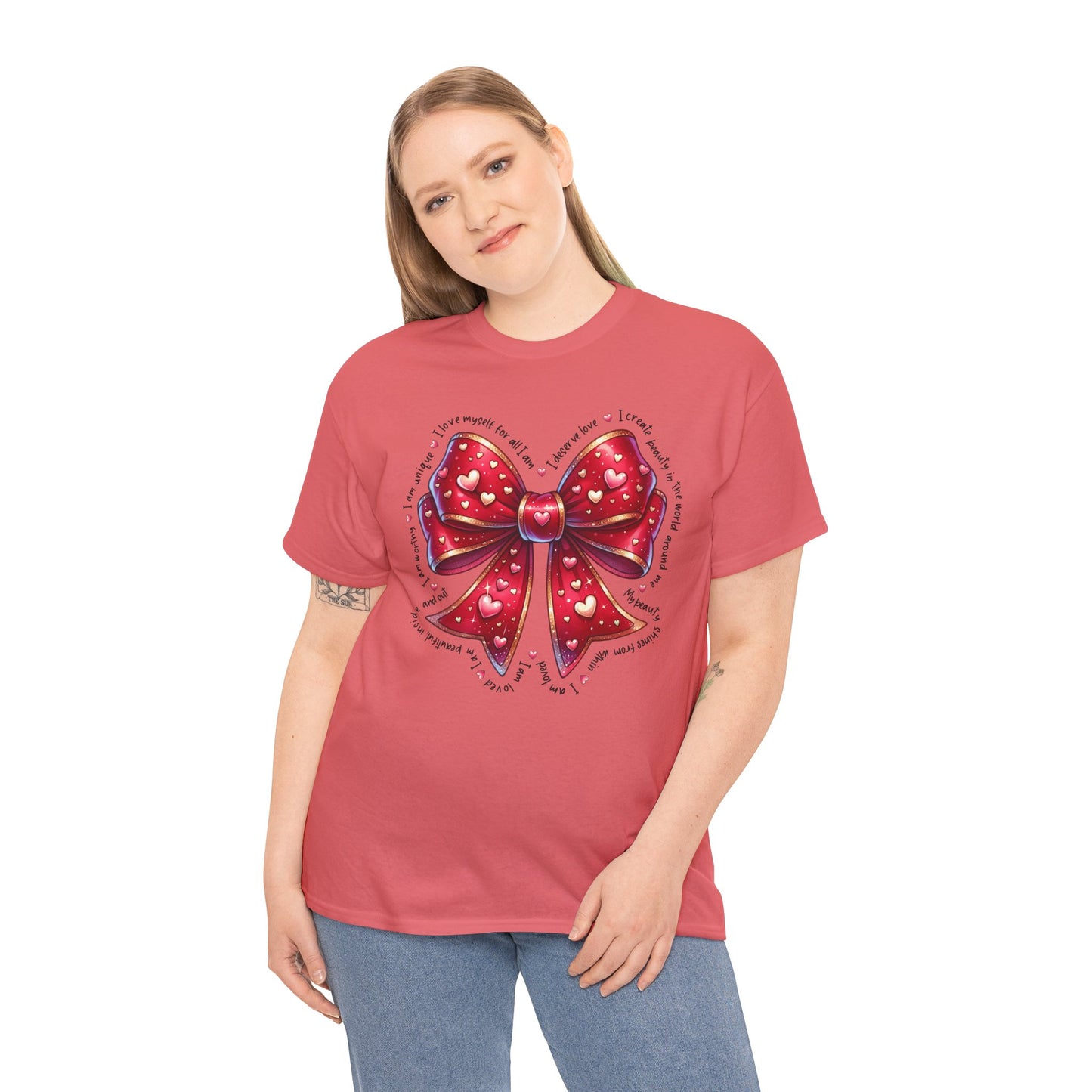 Bow Unisex Heavy Cotton Tee - Valentine's Day, Fun and Inspiring Girly Design