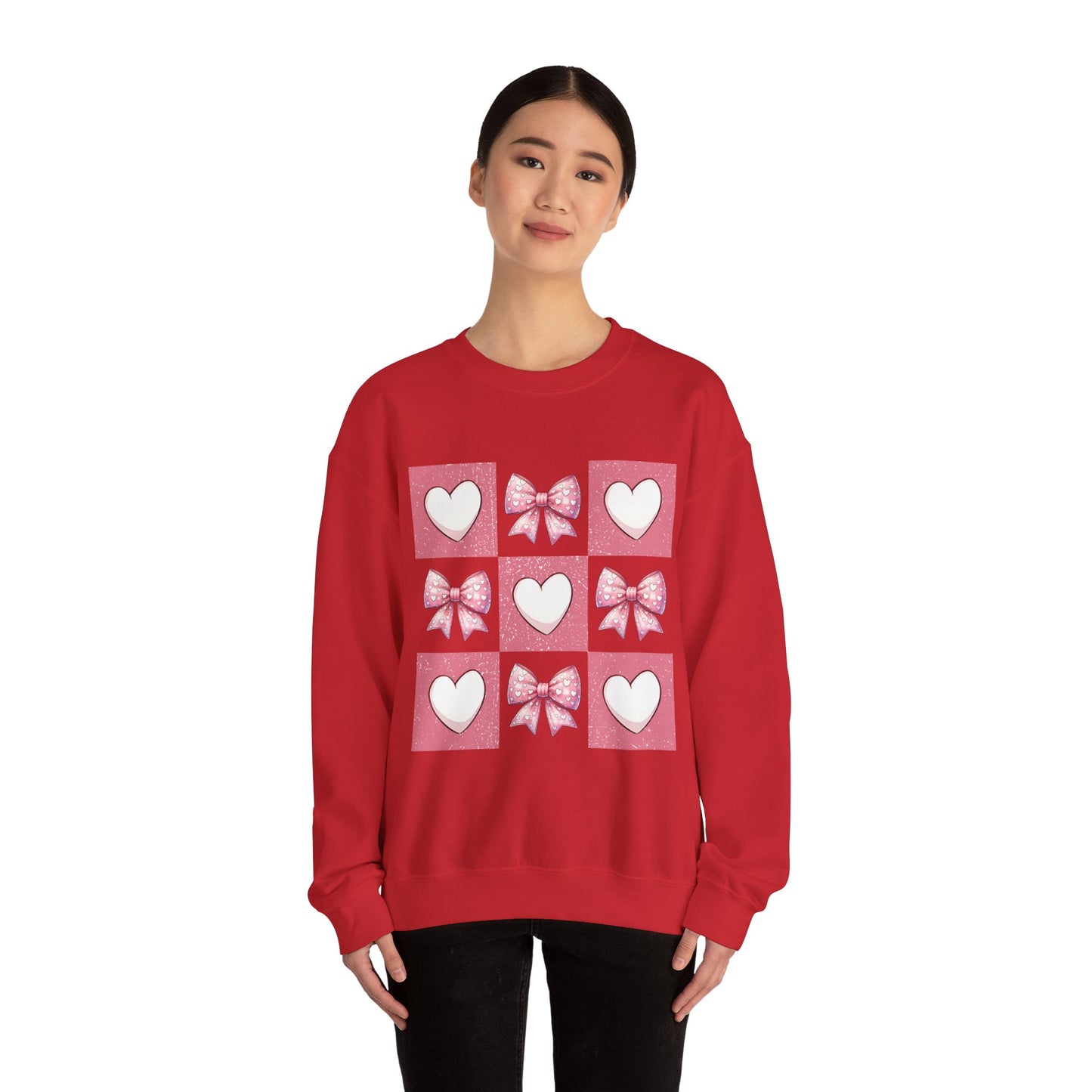 Hearts and Bows Unisex Heavy Blend Crewneck Sweatshirt - Valentine's Day Pattern