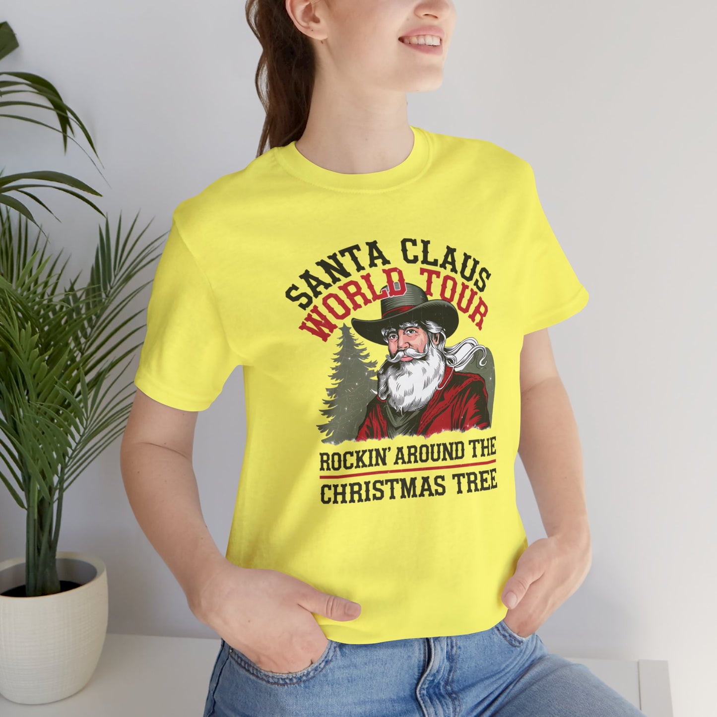 Santa Claus World tour Unisex Jersey Short Sleeve Tee - sizes S - 3X - Rocking around the Christmas Tree