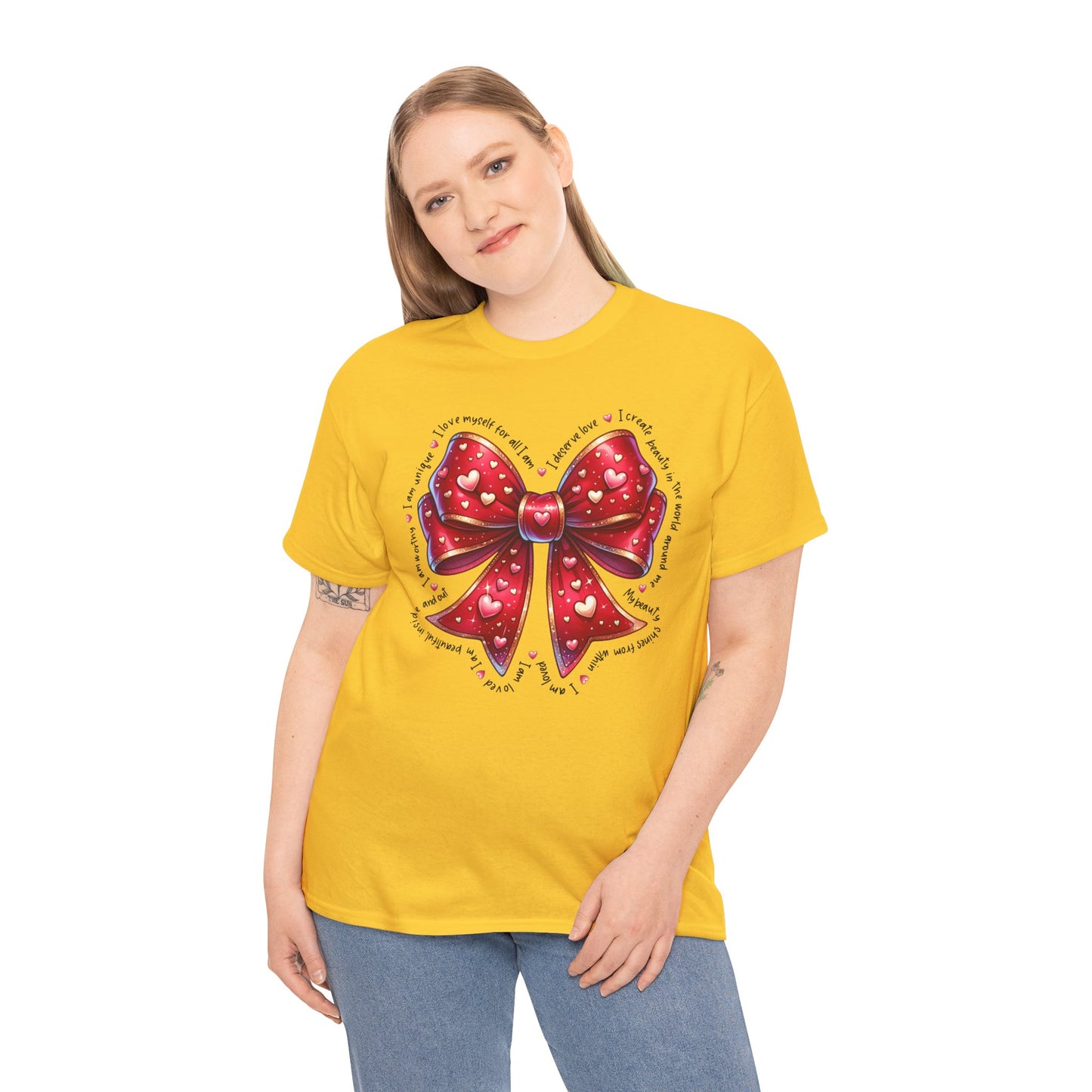 Bow Unisex Heavy Cotton Tee - Valentine's Day, Fun and Inspiring Girly Design