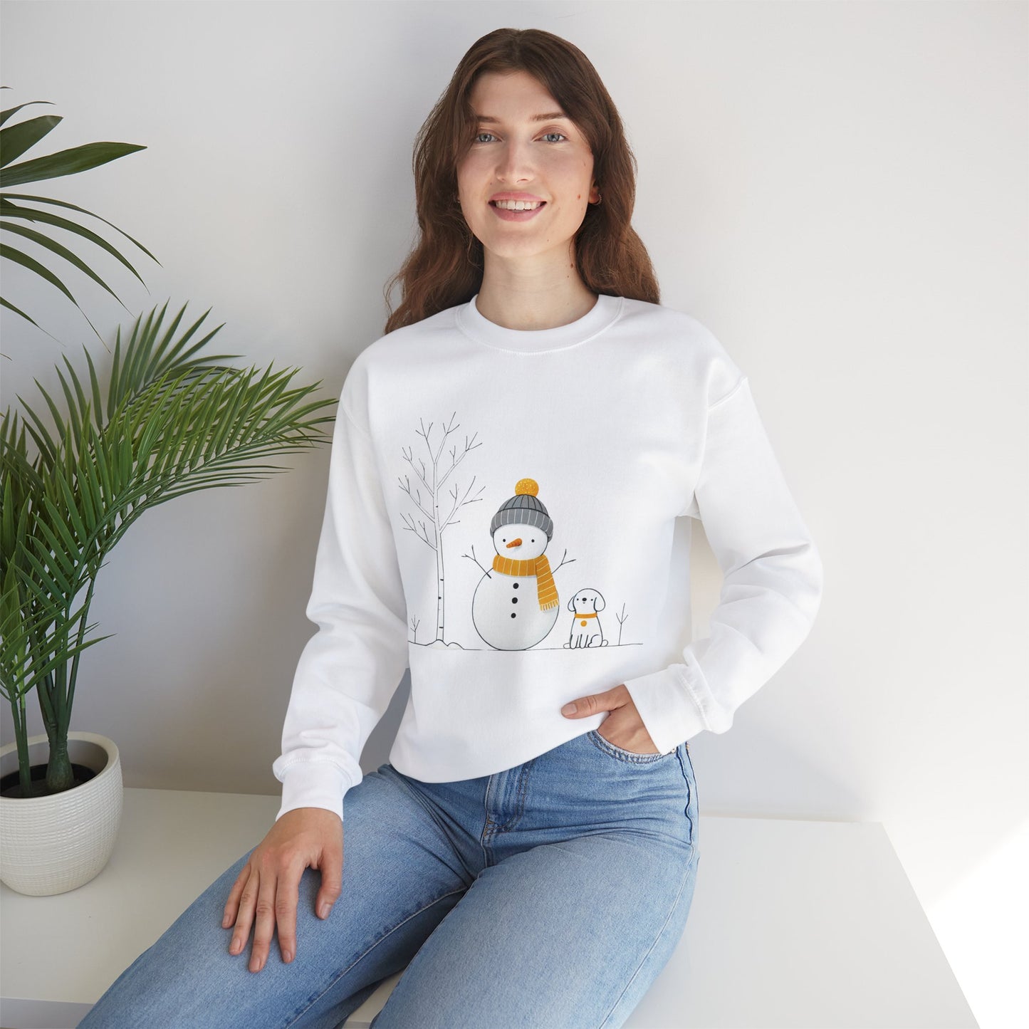 Snowman and Dog Winter Scene Unisex Heavy Blend™ Crewneck Sweatshirt - sizes S - 5X