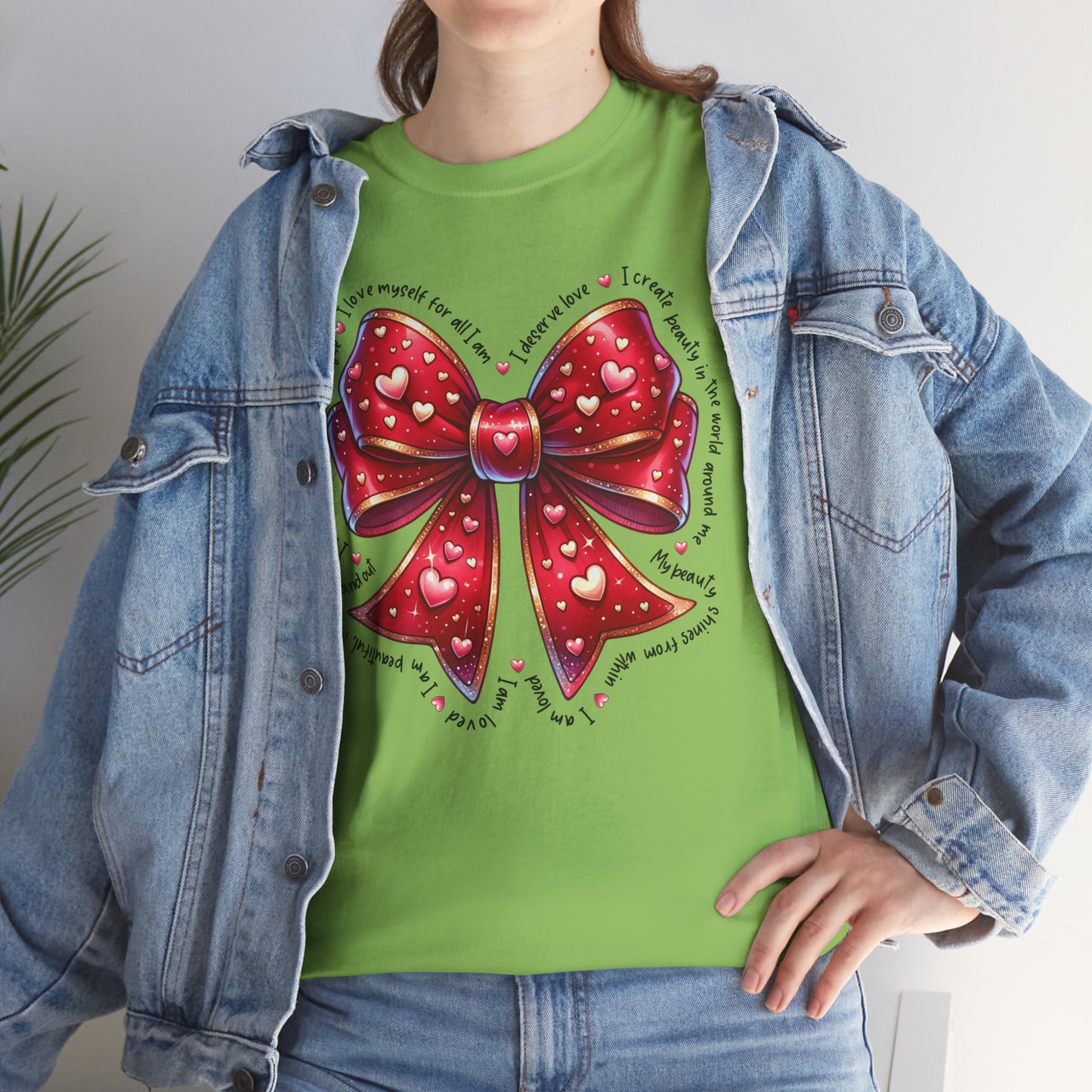 Bow Unisex Heavy Cotton Tee - Valentine's Day, Fun and Inspiring Girly Design