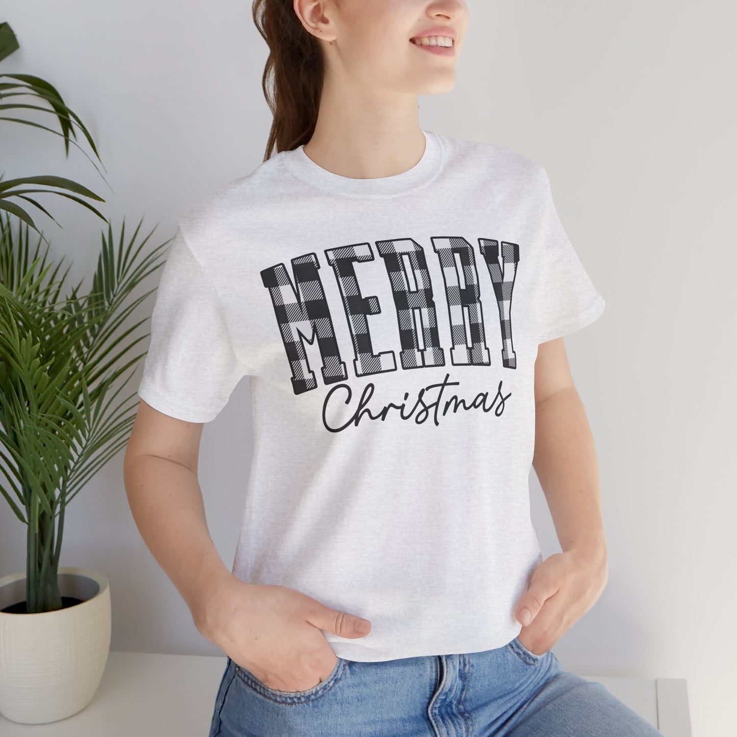 Buffalo plaid Merry Christmas Unisex Jersey Short Sleeve Tee - sizes S - 3X