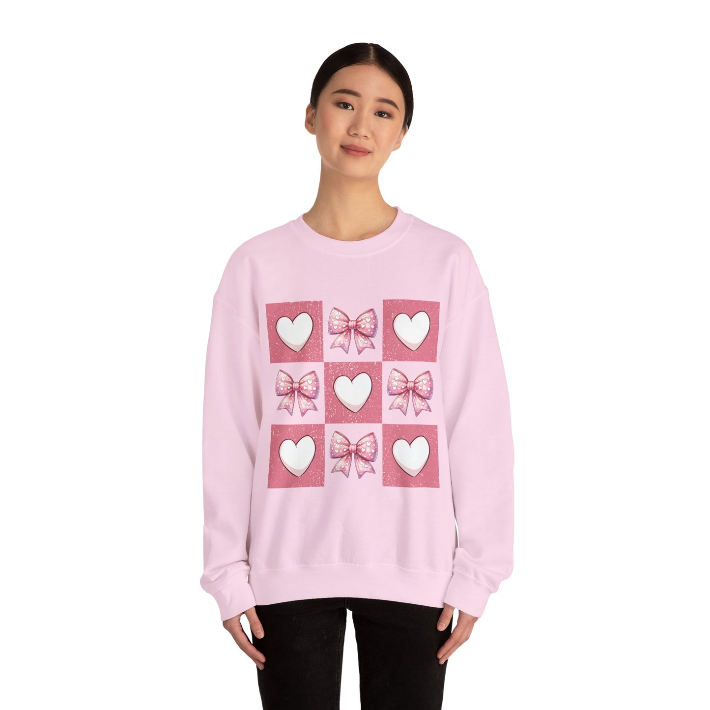Hearts and Bows Unisex Heavy Blend Crewneck Sweatshirt - Valentine's Day Pattern