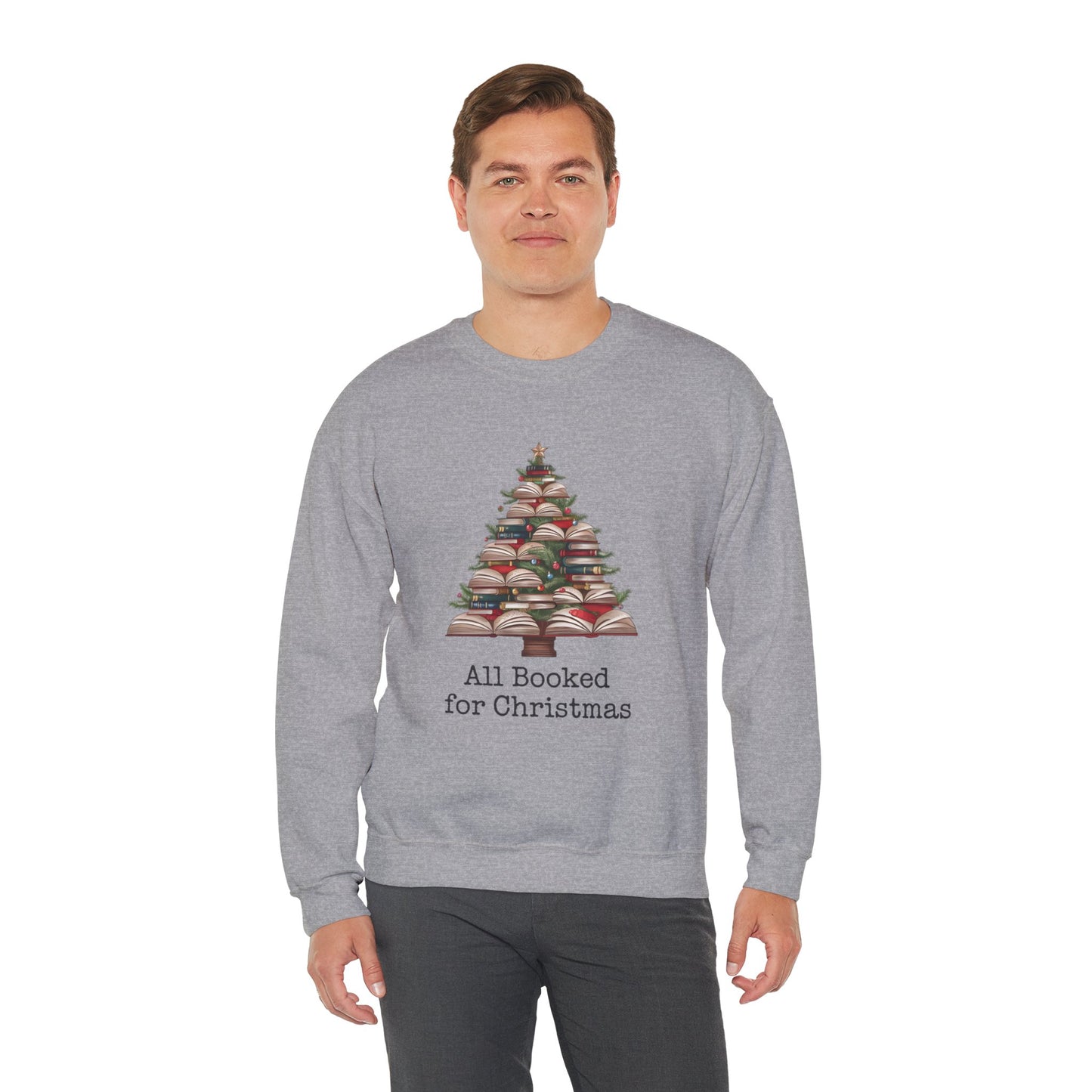 All Booked for Christmas, Book Christmas Tree, Unisex Heavy Blend Crewneck Sweatshirt - size S - 5X